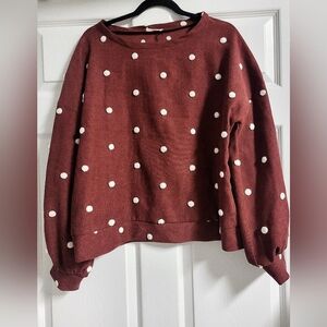 ❤️ANDTHEWHY-Maroon Swiss Polka Dot Long Balloon Sleeve Shirt - Size L